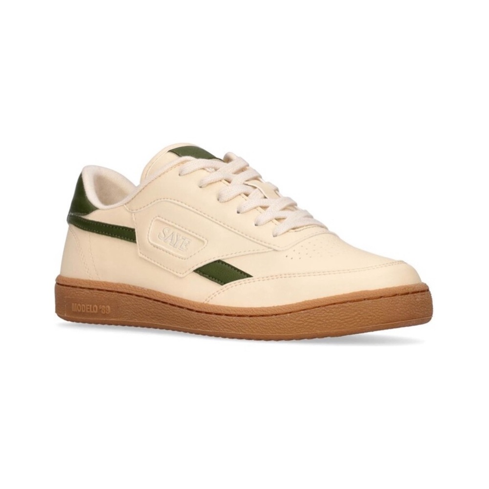 Cream & Olive Women's Retro Trainer Sneakers